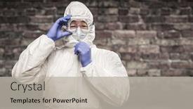  Presentation with hazmat - Slide deck enhanced with chinese-man-wearing-hazmat-suit background and a light gray colored foreground