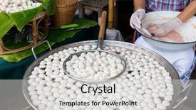  Presentation with asian food - Beautiful slide deck featuring chinese meatball - cooking asian kitchen and food backdrop and a light gray colored foreground