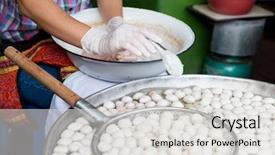  Presentation with asian food - Audience pleasing slide set consisting of chinese meatball - cooking asian kitchen and food backdrop and a light gray colored foreground
