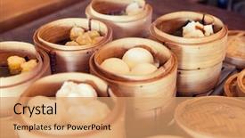  Presentation with asian food - Amazing PPT theme having chinese meatball - cooking asian kitchen sale backdrop and a coral colored foreground