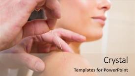  Presentation with chinese medicine acupuncture - Amazing PPT theme having chinese medicine - doctor hands acupuncture needle pricking backdrop and a lemonade colored foreground