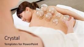  Presentation with acupuncture - PPT layouts consisting of chinese medicine - young attractive woman receiving cupping background and a lemonade colored foreground