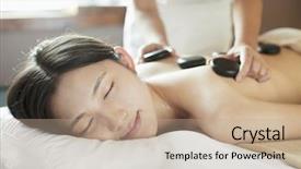  Presentation with stone - PPT layouts enhanced with chinese medicine - young woman receiving hot stone background and a coral colored foreground