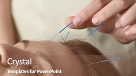  Presentation with acupuncture - Amazing PPT theme having chinese medicine - young woman undergoing acupuncture treatment backdrop and a tawny brown colored foreground