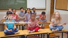  Presentation with lotus - Audience pleasing slides consisting of chinese meditation - pupils meditating in lotus position backdrop and a coral colored foreground