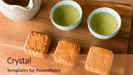  Presentation with festival food - Cool new presentation theme with chinese mid autumn festival food backdrop and a gold colored foreground