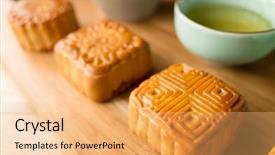  Presentation with food festival - Beautiful PPT theme featuring chinese mid autumn festival food backdrop and a yellow colored foreground