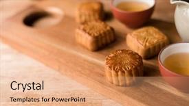  Presentation with food festival - Slides with chinese mid autumn festival food background and a coral colored foreground