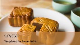  Presentation with food festival - Presentation design having chinese mid autumn festival food background and a gold colored foreground