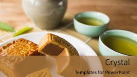  Presentation with food festival - Cool new presentation design with chinese mid autumn festival food backdrop and a gold colored foreground