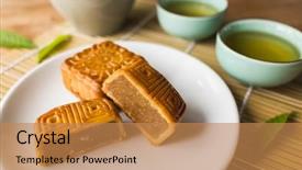  Presentation with festival food - Presentation theme enhanced with chinese mid autumn festival food background and a coral colored foreground