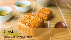 Presentation with festival food - Presentation theme consisting of chinese mid autumn festival food background and a gold colored foreground