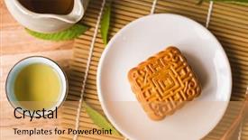  Presentation with food festival - Beautiful presentation theme featuring chinese mid autumn festival food backdrop and a yellow colored foreground