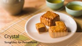  Presentation with food festival - Colorful presentation theme enhanced with chinese mid autumn festival food backdrop and a coral colored foreground