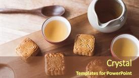  Presentation with food festival - PPT theme consisting of chinese mid autumn festival food background and a tawny brown colored foreground