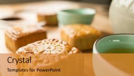  Presentation with food festival - Beautiful PPT layouts featuring chinese mid autumn festival food backdrop and a gold colored foreground