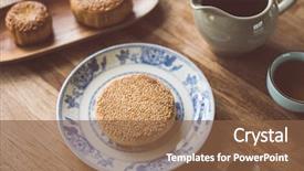  Presentation with festival food - Cool new slide deck with chinese mid autumn festival food backdrop and a tawny brown colored foreground