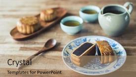  Presentation with food festival - Colorful presentation design enhanced with chinese mid autumn festival food backdrop and a coral colored foreground