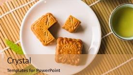  Presentation with festival food - Audience pleasing slide set consisting of chinese mid autumn festival food backdrop and a yellow colored foreground