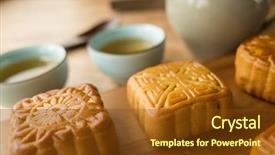  Presentation with festival food - Presentation design featuring chinese mid autumn festival food background and a tawny brown colored foreground