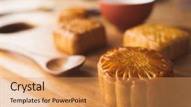  Presentation with food festival - Amazing slide deck having chinese mid autumn festival food backdrop and a yellow colored foreground
