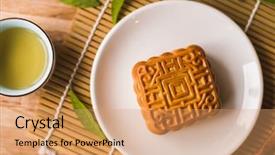  Presentation with food festival - PPT theme consisting of chinese mid autumn festival food background and a coral colored foreground