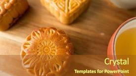  Presentation with food festival - Slide deck with chinese mid autumn festival food background and a tawny brown colored foreground
