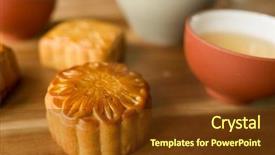  Presentation with festival food - Colorful PPT theme enhanced with chinese mid autumn festival food backdrop and a tawny brown colored foreground