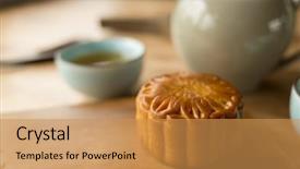  Presentation with food festival - Audience pleasing slide deck consisting of chinese mid autumn festival food backdrop and a gold colored foreground