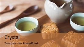  Presentation with food festival - Presentation theme consisting of chinese mid autumn festival food background and a coral colored foreground