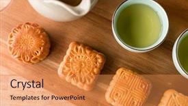  Presentation with food festival - Slide set having chinese mid autumn festival food background and a gold colored foreground