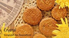  Presentation with food festival - Amazing PPT theme having chinese mid autumn festival backdrop and a gold colored foreground