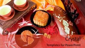  Presentation with tea cake - Amazing PPT theme having chinese mid-autumn festival backdrop and a red colored foreground