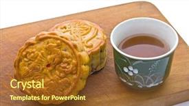  Presentation with tea cake - Colorful slide deck enhanced with chinese mid autumn festival backdrop and a tawny brown colored foreground