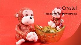  Presentation with monkey - Presentation theme consisting of abstract new year 2016 - chinese monkey toy on red background and a coral colored foreground