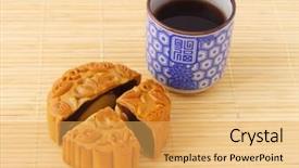  Presentation with tea cake - Audience pleasing presentation theme consisting of chinese moon cake and tea backdrop and a  colored foreground
