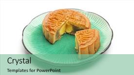  Presentation with chinese food - PPT layouts consisting of chinese-moon-cake-food background and a seafoam green colored foreground