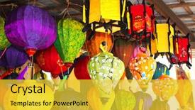  Presentation with lanterns - PPT theme having chinese multi-colored silk lanterns background and a yellow colored foreground