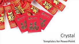  Presentation with chinese new year firecrackers - Cool new PPT theme with chinese new year decoration--firecrackers backdrop and a white colored foreground