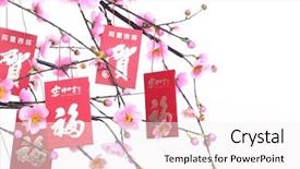  Presentation with chinese new year - Theme enhanced with decoration--red packet on plum background and a sky blue colored foreground