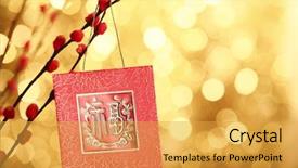  Presentation with good luck - PPT theme consisting of chinese new year decoration--red background and a yellow colored foreground