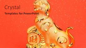  Presentation with calligraphy - Cool new PPT theme with chinese-new-year-decoration-golden backdrop and a red colored foreground