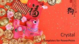  Presentation with chinese calligraphy - Slide set with chinese new year decoration golden background and a red colored foreground