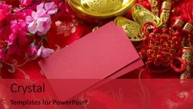  Presentation with chinese new year - PPT layouts having chinese new year festival decorations background and a crimson colored foreground