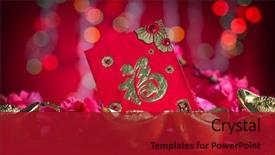  Presentation with gold red - Cool new PPT theme with chinese new year festival decorations backdrop and a crimson colored foreground
