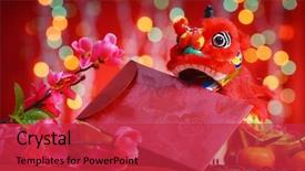  Presentation with pow - Colorful PPT theme enhanced with chinese new year festival decorations backdrop and a red colored foreground