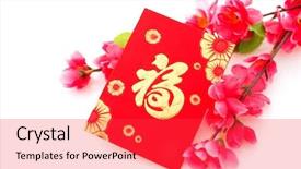  Presentation with plum blossom - Slide set enhanced with chinese new year festival decorations background and a red colored foreground