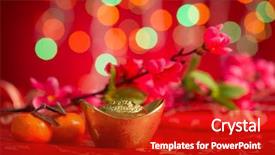  Presentation with chinese new year - Cool new PPT theme with chinese new year festival decorations backdrop and a crimson colored foreground