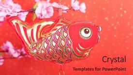  Presentation with chinese new year - Amazing slide deck having chinese new year fish ornaments backdrop and a  colored foreground