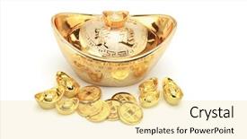  Presentation with chinese new year - PPT theme with year gold coins and ingot background and a blonde colored foreground